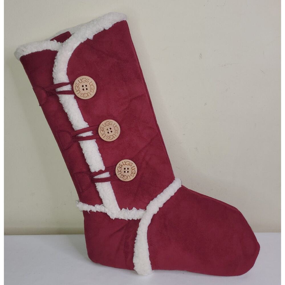 UGG Bailey Boot Button Maroon Red Christmas Stocking 12" x 18" Holiday M…